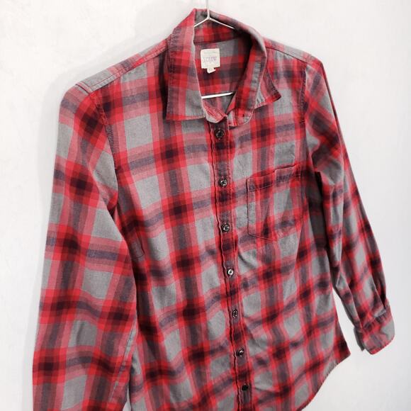 J CREW Flannel Womens Extra Small Red Gray Plaid Long Sleeve Button Up Shirt Top - Picture 4 of 7